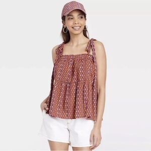 Universal Thread Tie-Strap Tiered Tank Top 100% Cotton Women's Size XS